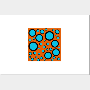 teal black and orange polka dot design pattern Posters and Art